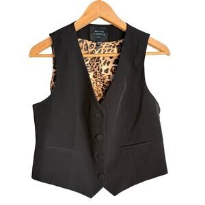 Maison D'Amelie Leopard Lined Vest Women's Small Black Way Double Weave